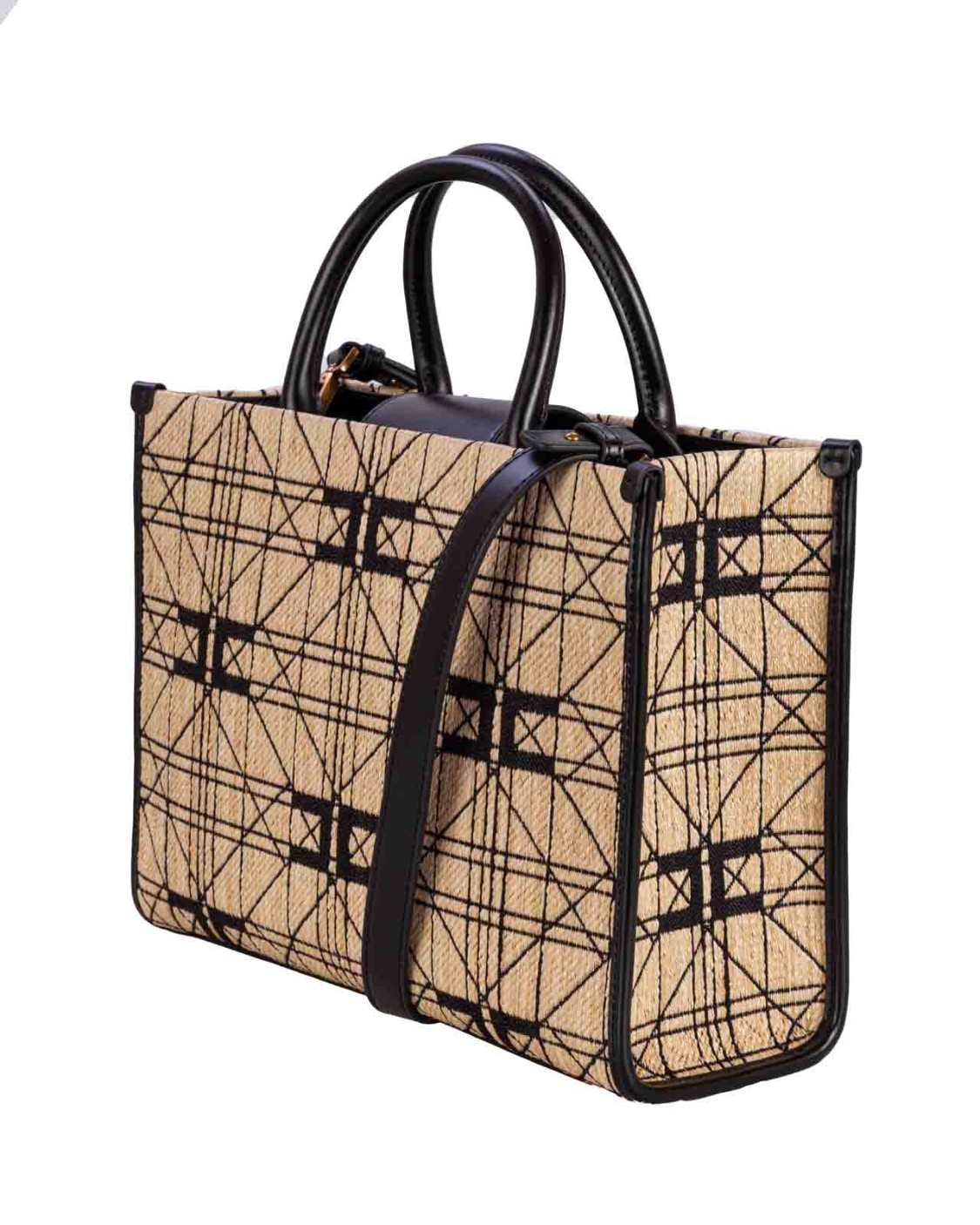 shop ELISABETTA FRANCHI  Borsa: Elisabetta Franchi shopper monogram. 
Borsa in tela jacquard.
Stampa Monogram.
Manici.
Tasche interne.
Tracolla.
Chiusura con bottone.
Dimensioni: 32x13x25cm.
Composizione articolo: 43%Viscosa 42%Cotone 15%Poliestere.
Fabbricato in Italia.. BS15A41E2-BD9PAGLIA/NERO number 4439576